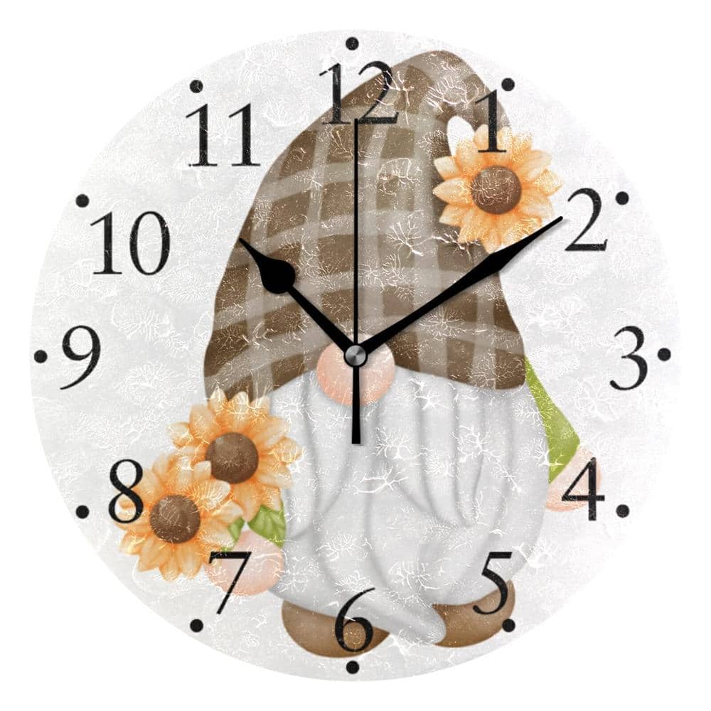 9.84 in Round Wall Clock Silent Non Ticking Sunflower Gnome White 1-Piece price history on PriceWatchPro