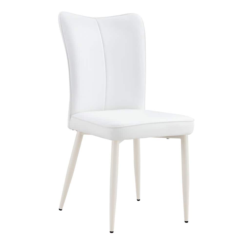 White Faux Leather High Back Armless Dining Chairs with Metal Legs, Set of 4