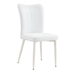 Modern White PU Leather Seat Dining Chairs Set of 4 for Kitchen, Living, Dining Room