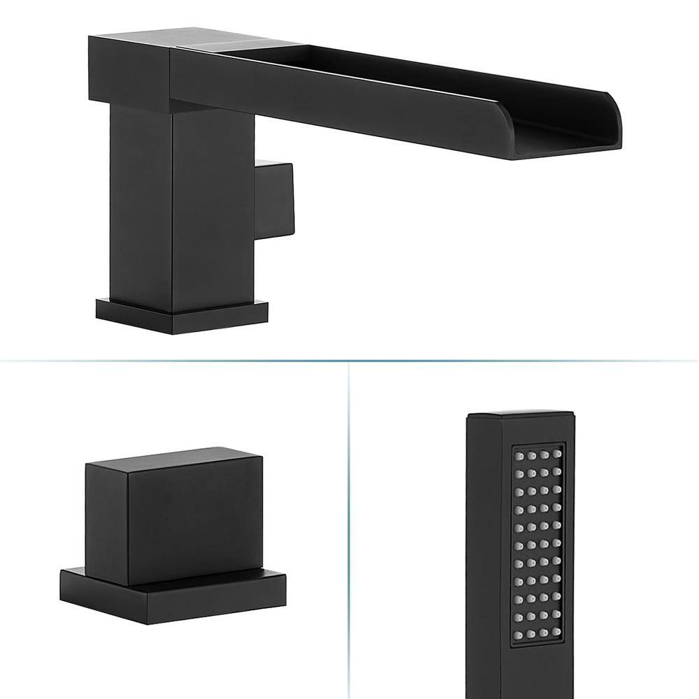 Matte Black Stainless Steel Waterfall Tub Filler with Handshower