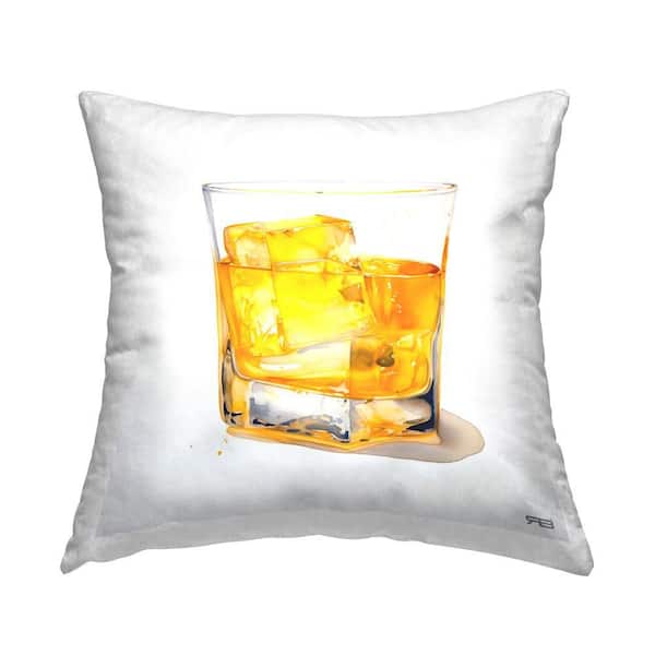 Stupell Industries Minimal Whiskey Glass Yellow Print Polyester 18 in. x 18 in. Throw Pillow