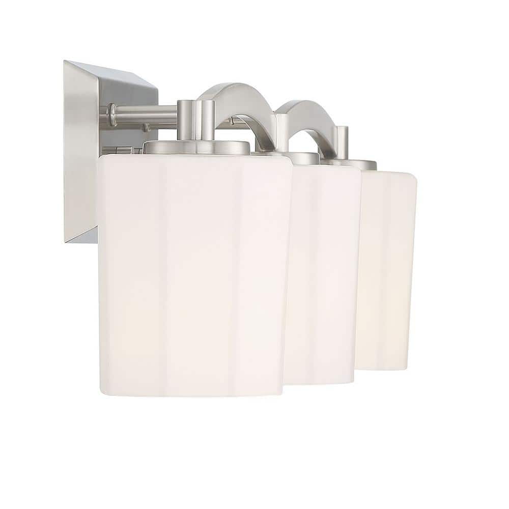 Whitney Satin Nickel 3-Light Vanity with Fluted Glass Shades