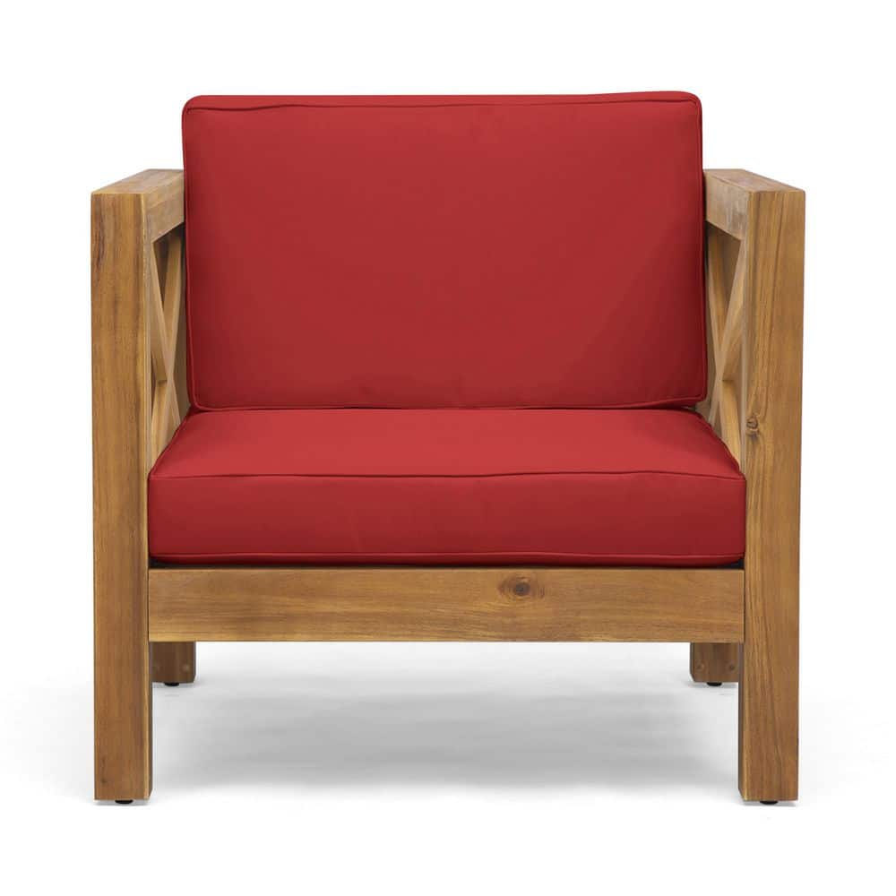 Mid-Century Modern Cross-Back Slatted Acacia Wood Outdoor Lounge Chair with Water-Resistant Cushions in Teak price history on PriceWatchPro