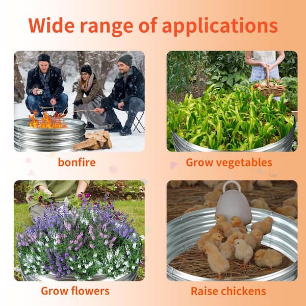 60 in. D x 12 in. H Round Galvanized Steel Fire Pit Kit in Silver with Foldable Design (Wood Burning)