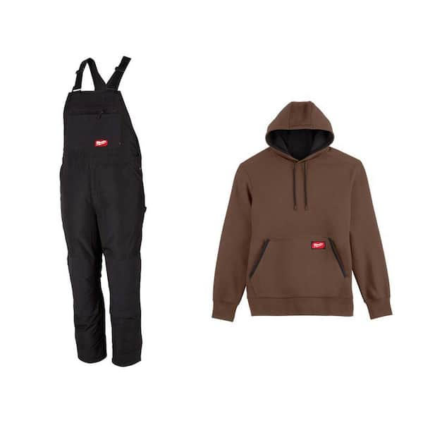 Men's 2X-Large Black FREEFLEX Insulated Bib Overalls and Large Brown Mid Weight Hoodie (2-Pack)