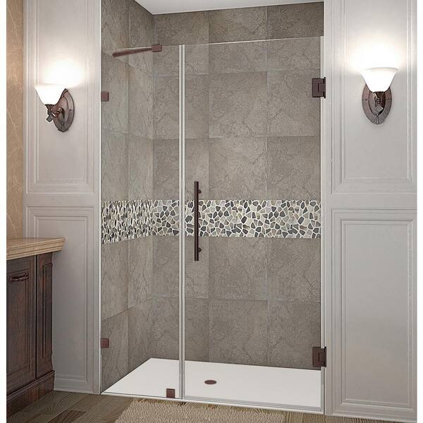 Aston Nautis 36.25 - 37.25 in. x 72 in. Frameless Hinged Shower Door in Bronze