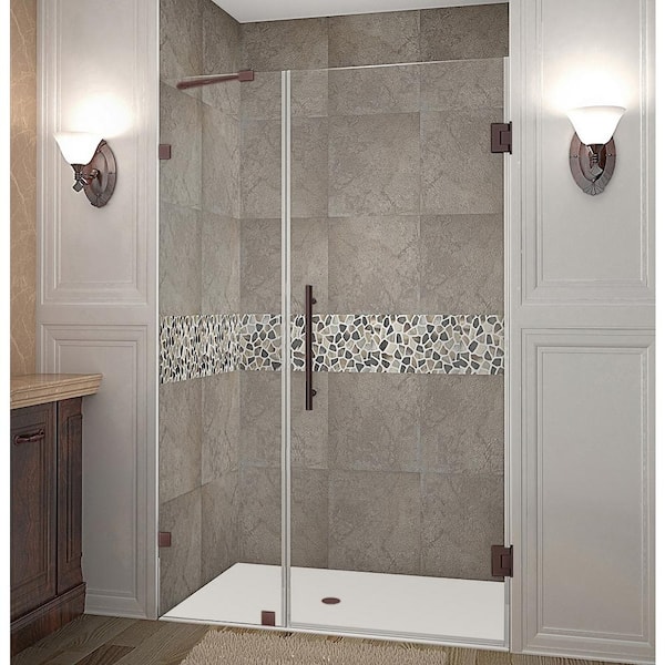 Aston Nautis 41.25 - 42.25 in. x 72 in. Frameless Hinged Shower Door in Bronze