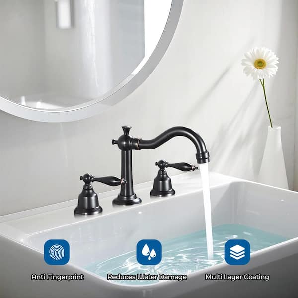 Double Handle 8 in. Widespread Bathroom Faucet 3-Hole Waterfall Bathroom Sink Faucet in Oil Rubbed Bronze