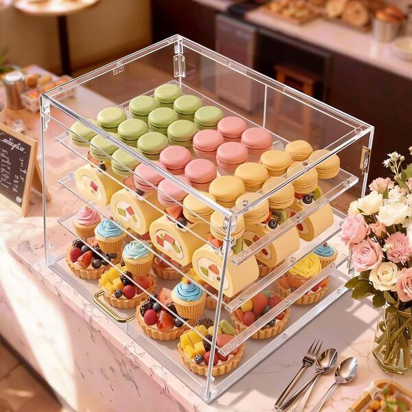 Bakery Display Case, 4-Tier Commercial Countertop Pastry Display Case, Clear Acrylic Bread Box, 20.9 x 17.1 x 16.3 in.