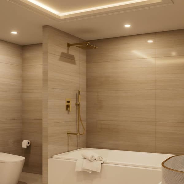 Crozet 3-Spray Wall Mount Tub and Handheld Shower Head Shower Faucet 2.5 GPM in. Brushed Gold (Valve Included)