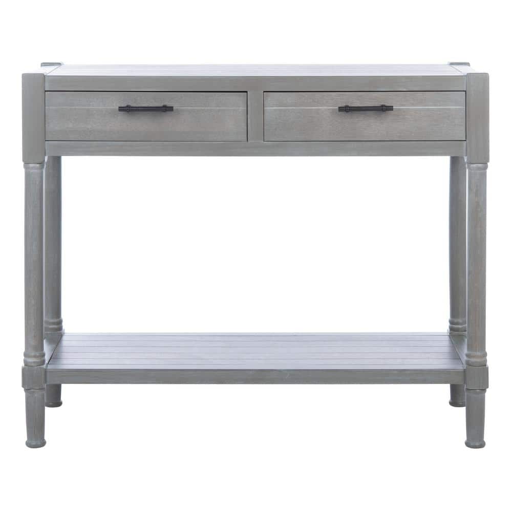 Elegant Whitewashed Grey 40" Metal & Wood Console Table with Storage
