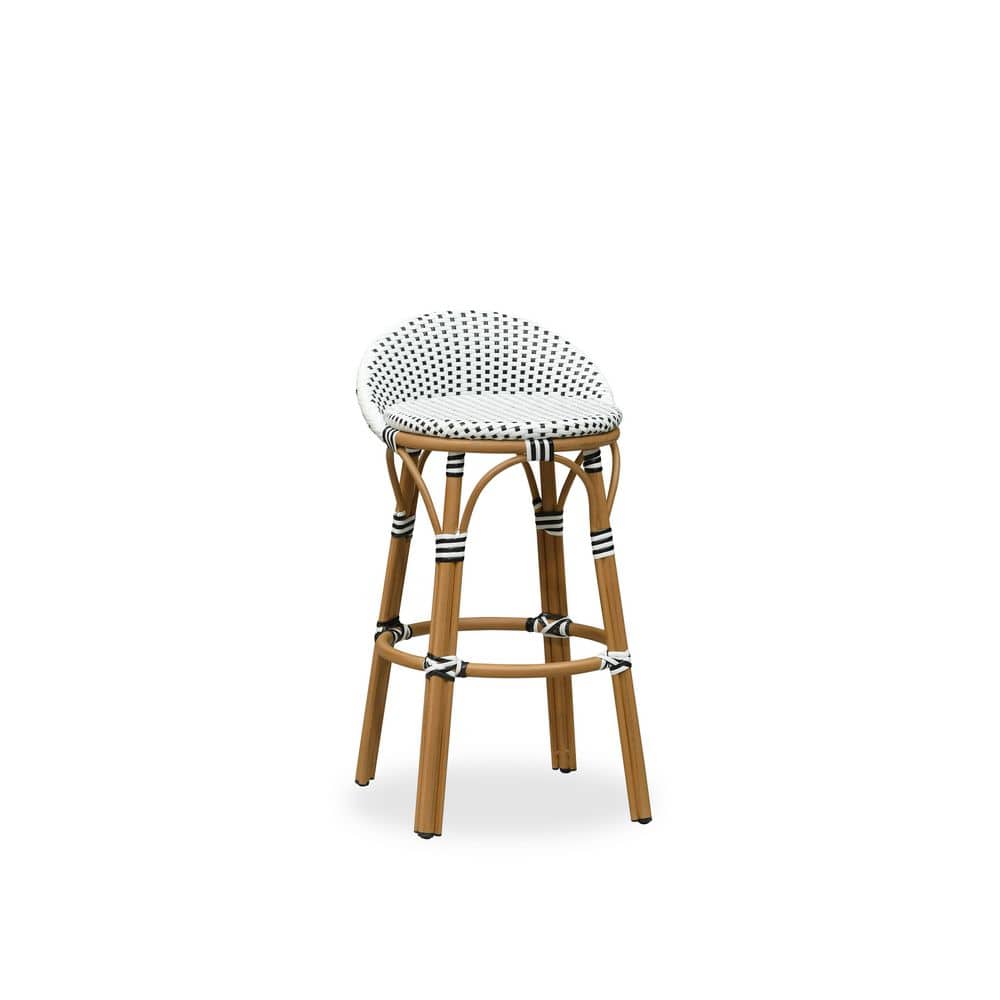 Bar Height Backrest Round Outdoor Bar Stool in Bamboo Finish Aluminum Frame Woven Rattan, White price history on PriceWatchPro