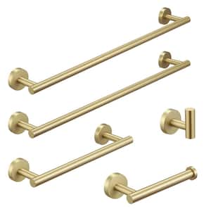 5-Piece Bath Hardware Set with Towel Bar, Toilet Paper Holder, Robe Hook Included Mounting Hardware in Brushed Gold