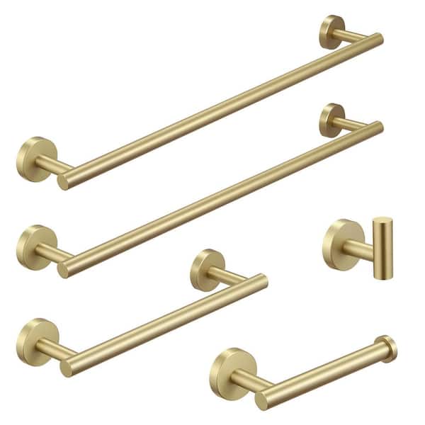 Tahanbath 5-Piece Bath Hardware Set with Towel Bar, Toilet Paper Holder, Robe Hook Included Mounting Hardware in Brushed Gold