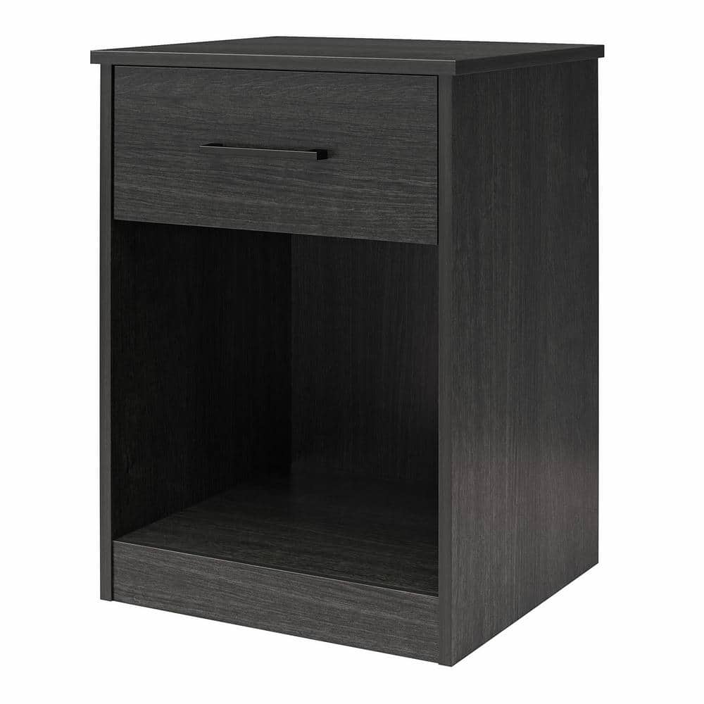 Black Oak 1-Drawer Nightstand with Open Shelf
