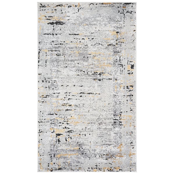 Amelia 3 ft. x 5 ft. Gray/Gold Damask Distressed Area Rug
