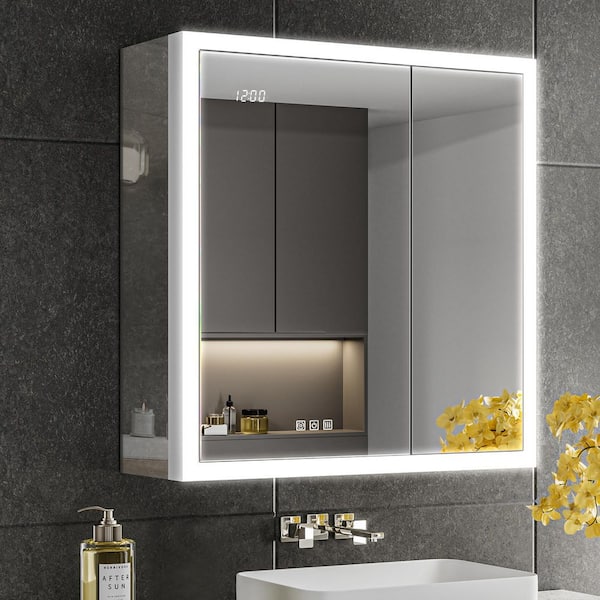 Elega 30 in. W x 32 in. H Rectangular Aluminum Recessed/Wall Mount Dimmable Fogless Lighted Medicine Cabinet with Mirror