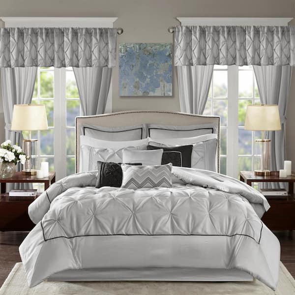 MADISON PARK ESSENTIALS Loretta Grey Polyester Cal King Comforter Set