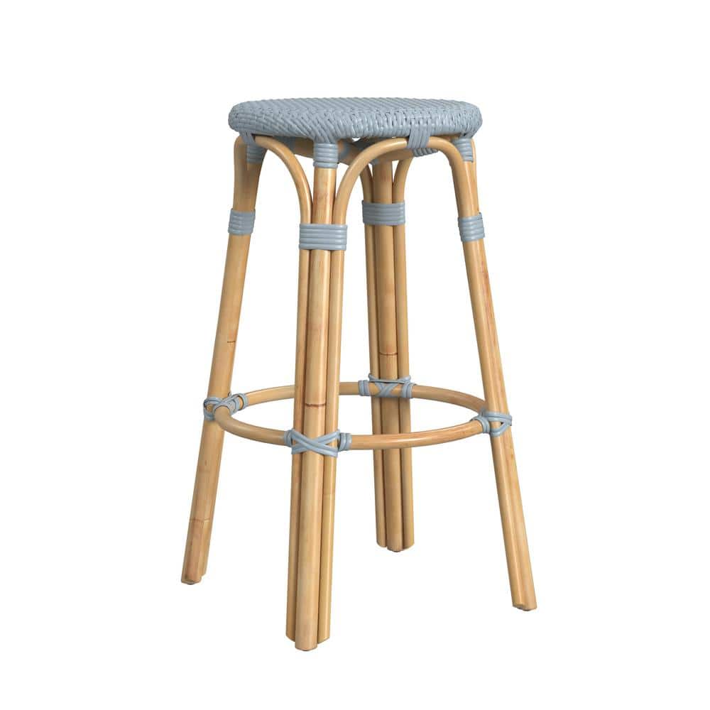 Twilight Blue 30" Round Rattan Coastal Bar Stool
