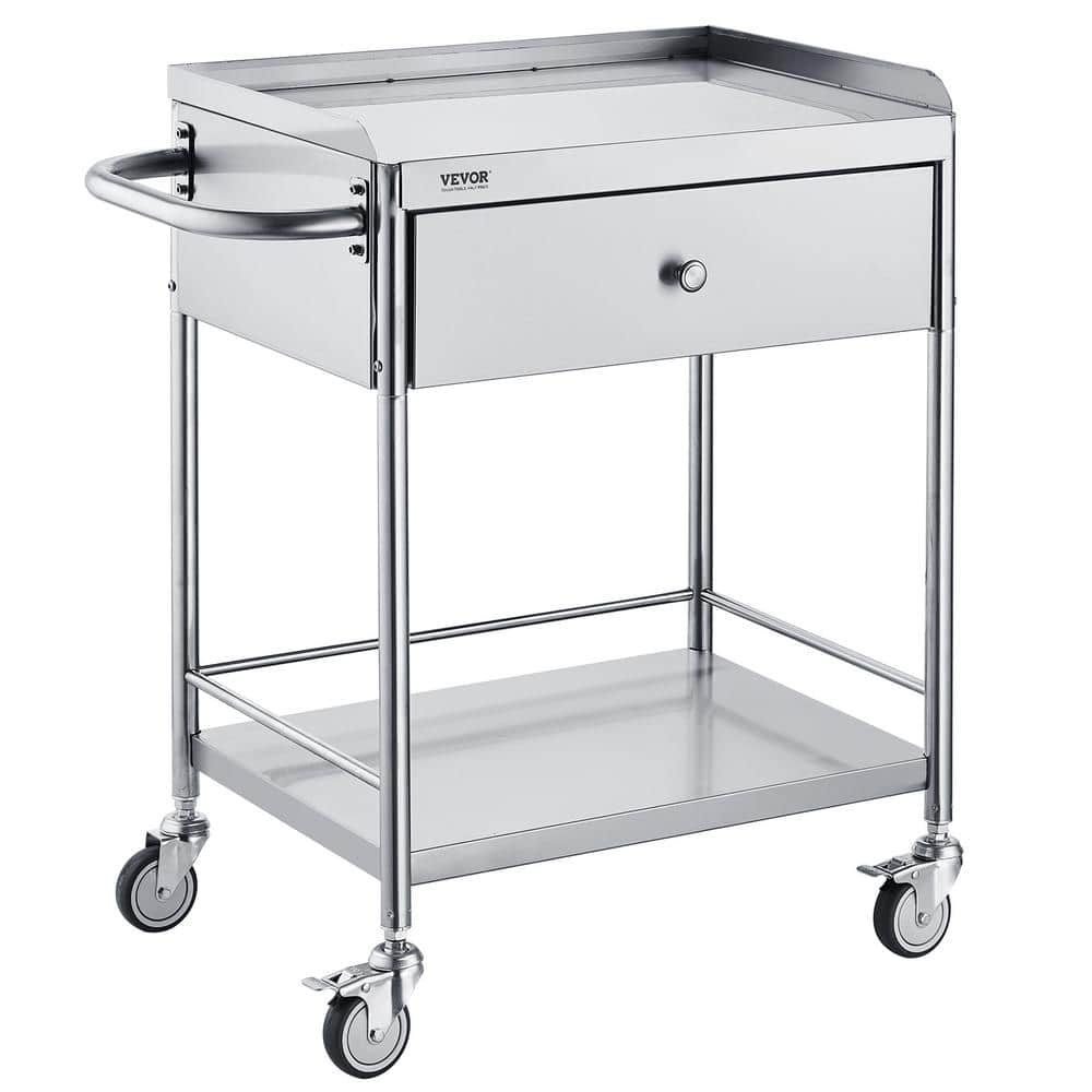 2-Shelf high quality Lab Cart with Wheels，Stainless Steel Rolling Cart，Medical Dental Lab Car