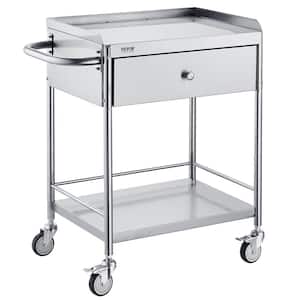 Medical Cart 2-Layer Stainless Steel Serving Cart 220 lbs. Weight Capacity with 360° Silent Wheels and a Drawer