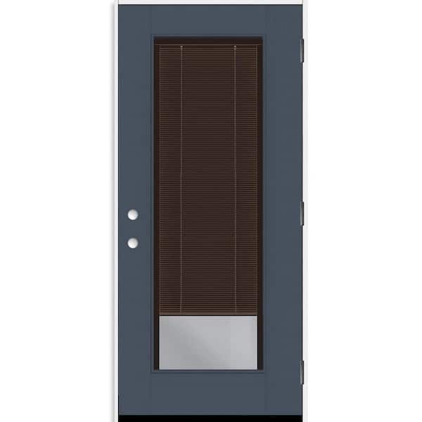 Steves & Sons Legacy 30 in. x 80 in. Full Lite Clear Glass Mocha Miniblind LHOS Dark Denim Fiberglass Prehung Door w/6-9/16 in. Jamb