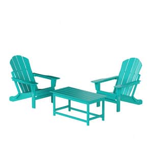 Star Turquoise 3-Pieces Outdoor Poly Adirondack Chair Set with Coffee Table
