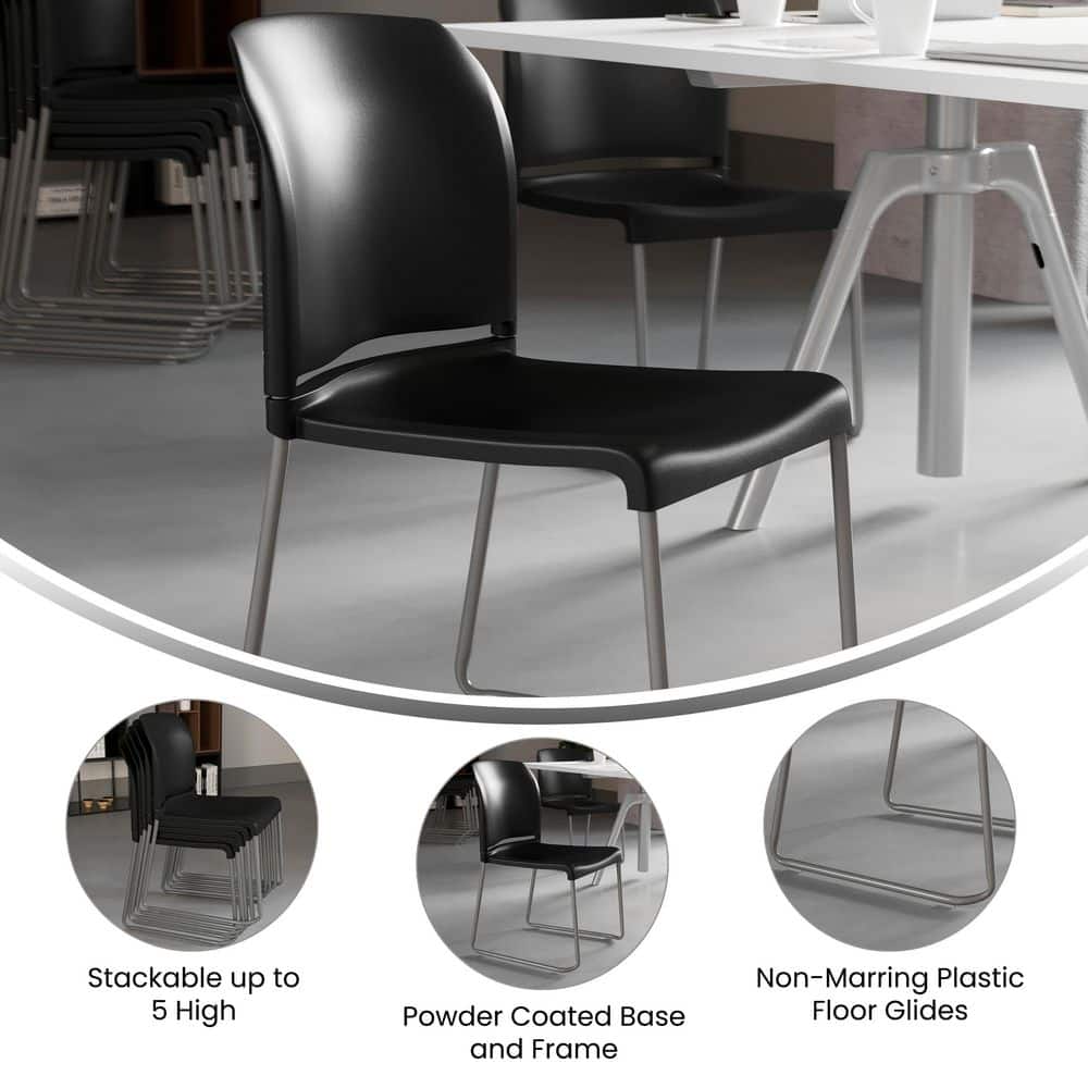 Modern Black Metal Stackable Chair with Polypropylene Seat