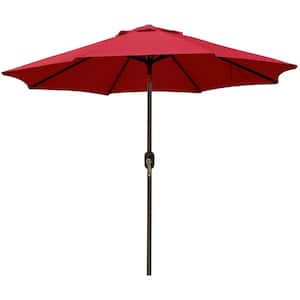 9 ft. Iron Cantilever Market Patio Umbrella, Outdoor Table Umbrella with 8 Sturdy Ribs, Push Button Tilt, Crank in Red