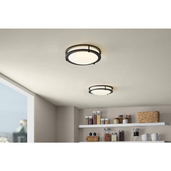 Flaxmere 12 in. Contemporary Matte Black Selectable CCT Integrated LED Flush Mount for Kitchens