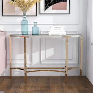 Loomic 48.13 in. Champagne and White Haft-Circle Faux Marble Console Table