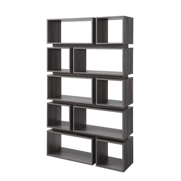 Furniture of America Gari 65.25 in. Tall Distressed Gray Composite 10-shelf Standard Bookcase with Open Back