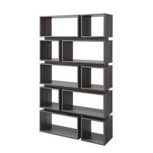 Gari 65.25 in. Distressed Gray/Black Faux Wood 10-shelf Etagere Bookcase with Open Back