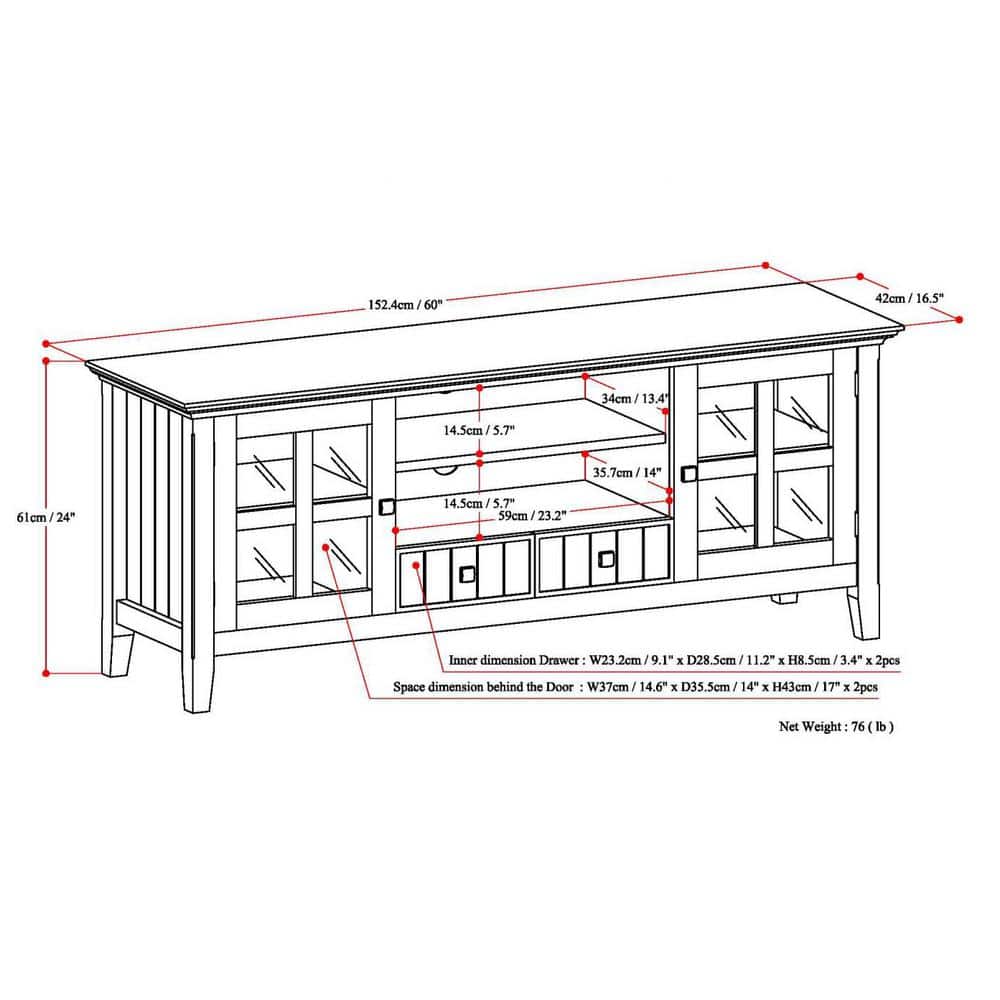 Acadian Black Solid Wood 60" TV Media Stand with Cabinets