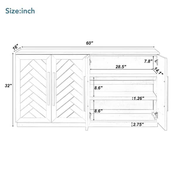 60 in. W x 16 in. D x 32 in. H White Rubber Wood Ready to Assemble Kitchen  Cabinet Storage Cupboard with Silver Handles