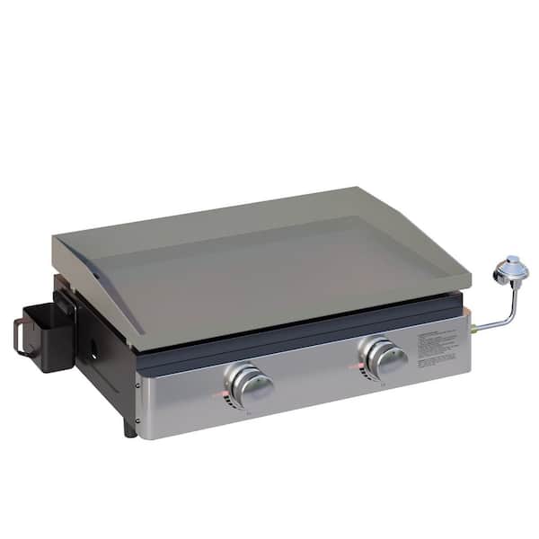 Tabletop Propane Gas Grill 23 in. x 2 Burners Stainless Steel Portable Flat Top Griddle with H-Burner for Outdoor BBQ