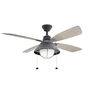 Seaside 54 in. Outdoor Weathered Zinc Downrod Mount Ceiling Fan with Integrated LED with Pull Chain