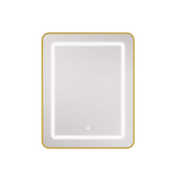 20 in. W x 30 in. H Bright Rectangular Gold Wall Mount LED Lighted Medicine Cabinet with Mirror