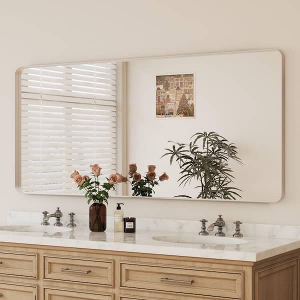 72 in. W x 32 in. H Rectangular Aluminum Framed Wall Bathroom Vanity Mirror in Brushed Nickel