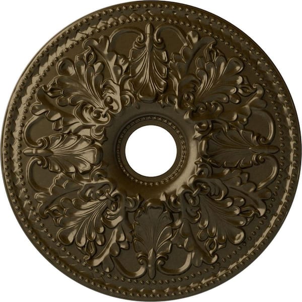Ekena Millwork 23-7/8" x 4" ID x 2-1/8" Ashley Urethane Ceiling Medallion (Fits Canopies upto 4-3/4"), Brass