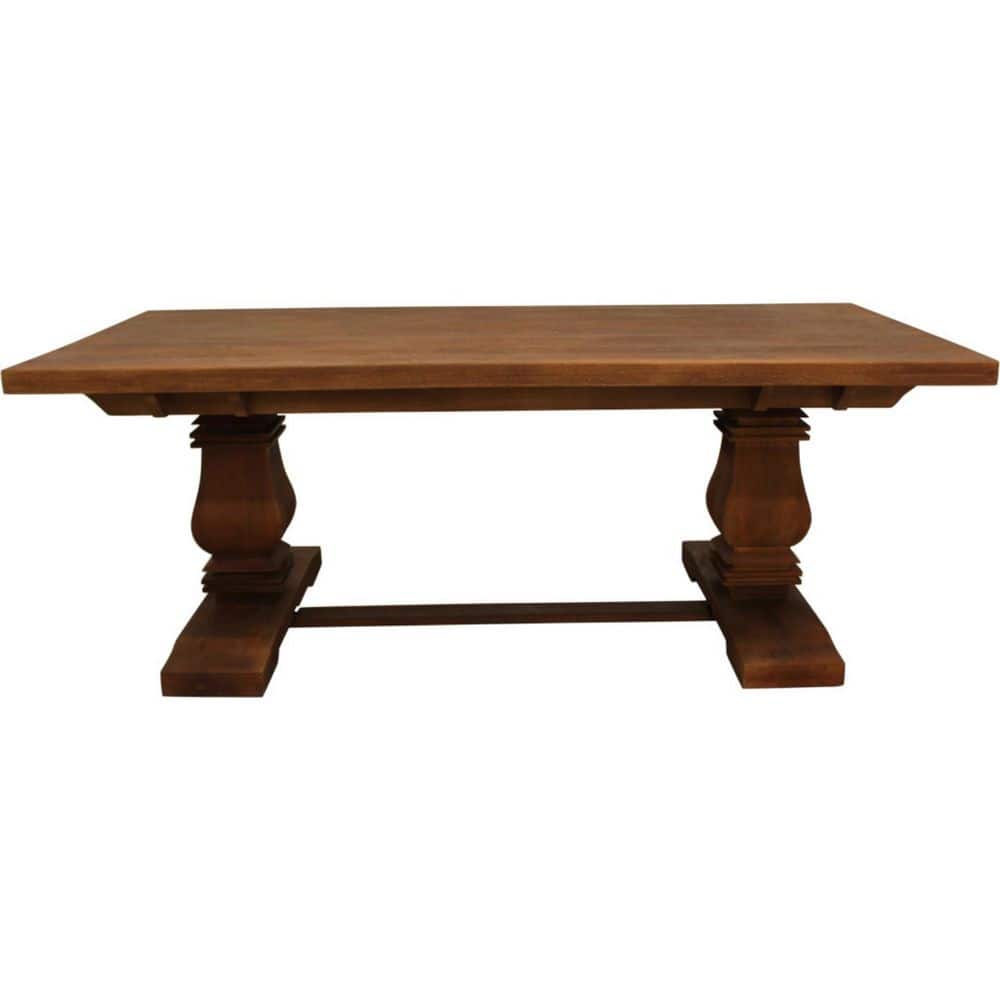 Brown Wood 81.00 in. Trestle Base Dining Table Seats 6
