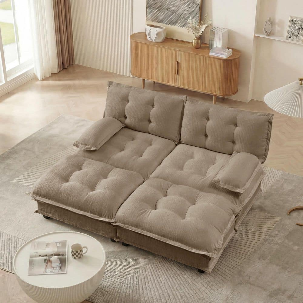 Irvin Modern 77 in. Pillow Top Arms Chenille Upholstered Rectangle Sectional Sofa in Brown with 2 Ottomans, Light Coffee