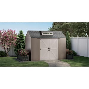 Rubbermaid Resin Weather Resistant Outdoor Storage Shed, 5 x 4 ft.,  Sandalwood/Onyx Roof, for Garden/Backyard/Home/Pool