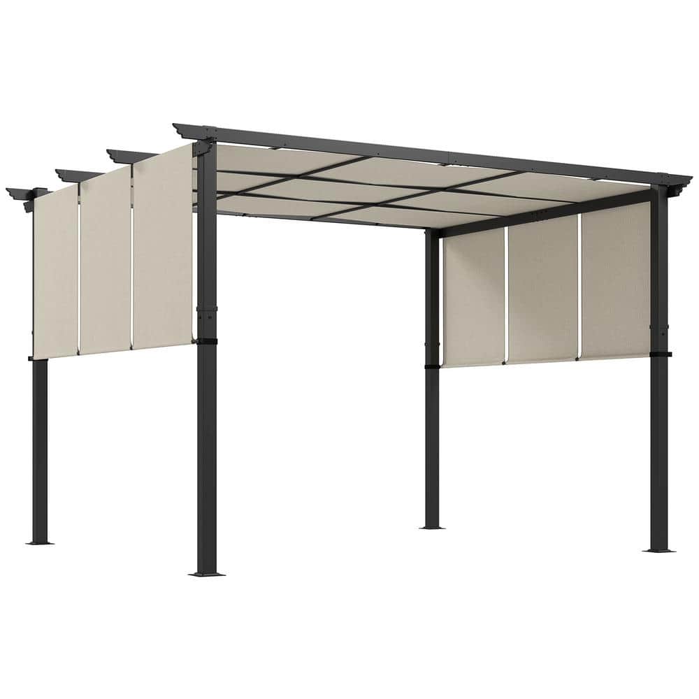 11.7 ft. x 9.7 ft. Retractable Steel Outdoor Pergola Canopy for Patio, Back