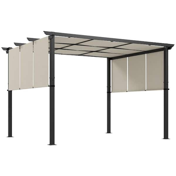 11.7 ft. x 9.7 ft. Retractable Steel Outdoor Pergola Canopy for Patio, Backyard, Deck, Beige