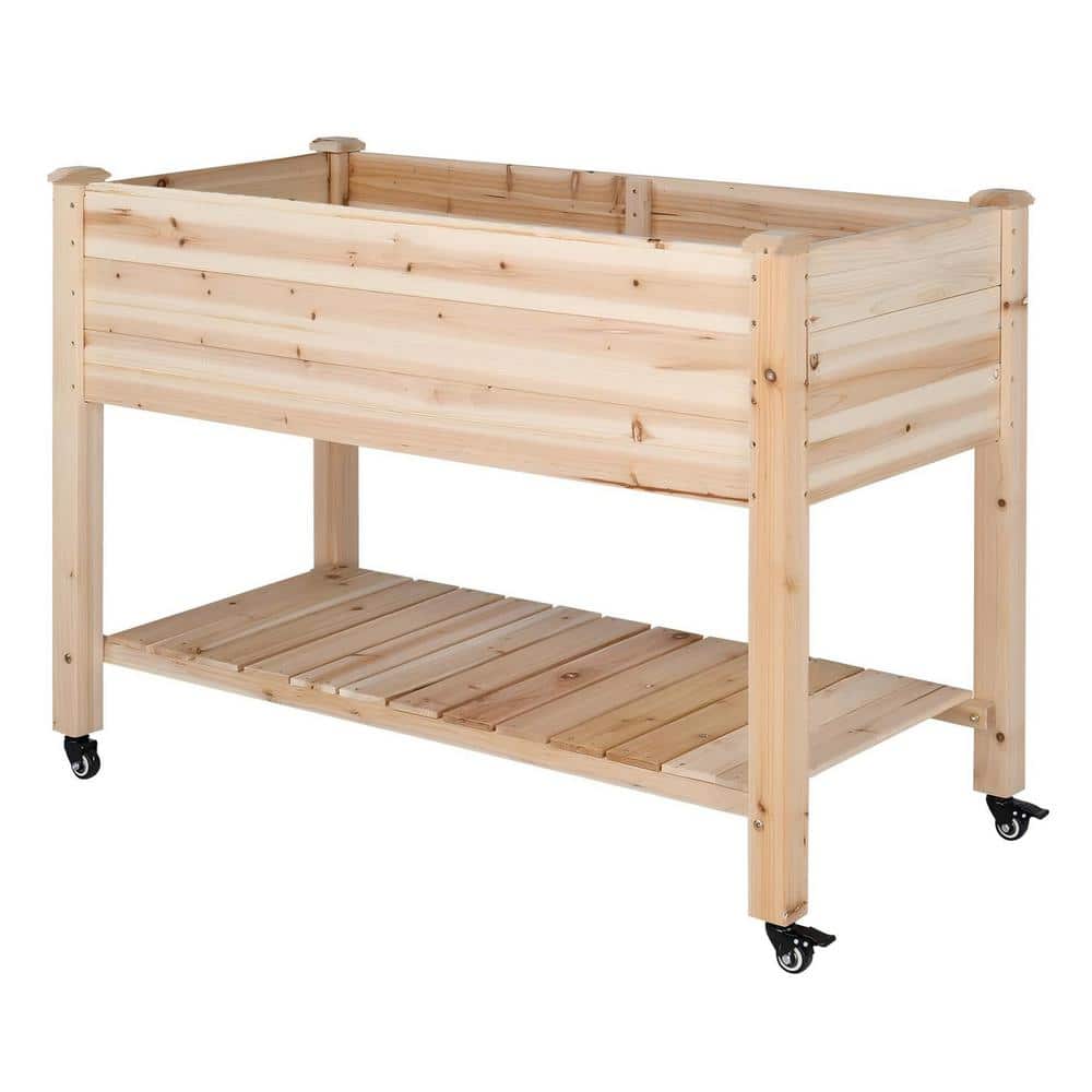45.7 in. D x 22.4 in. W Duty Raised Wood Garden Bed with Bed Liner Outdoor 
