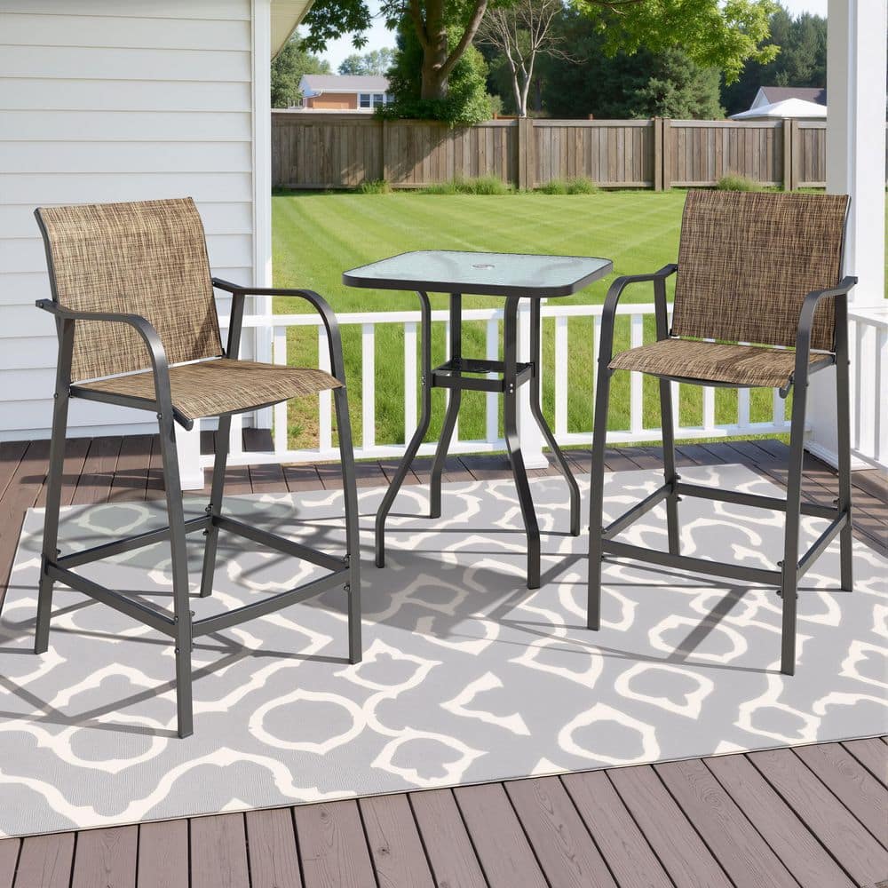 3-Pack Metal Outdoor Bar Set with Umbrella Hole 2 Earth Bar Stool Aluminum Bar Table with Tempered Glass Top for Patio price history on PriceWatchPro
