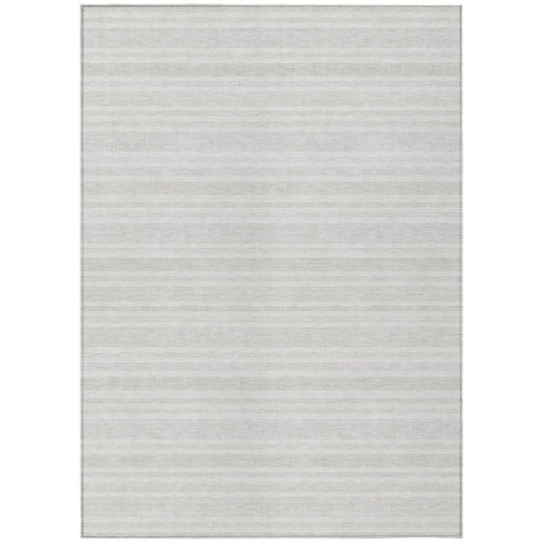 Ivory 10 ft. x 14 ft. Woven Striped Polyester Rectangle Indoor / Outdoor Area Rug