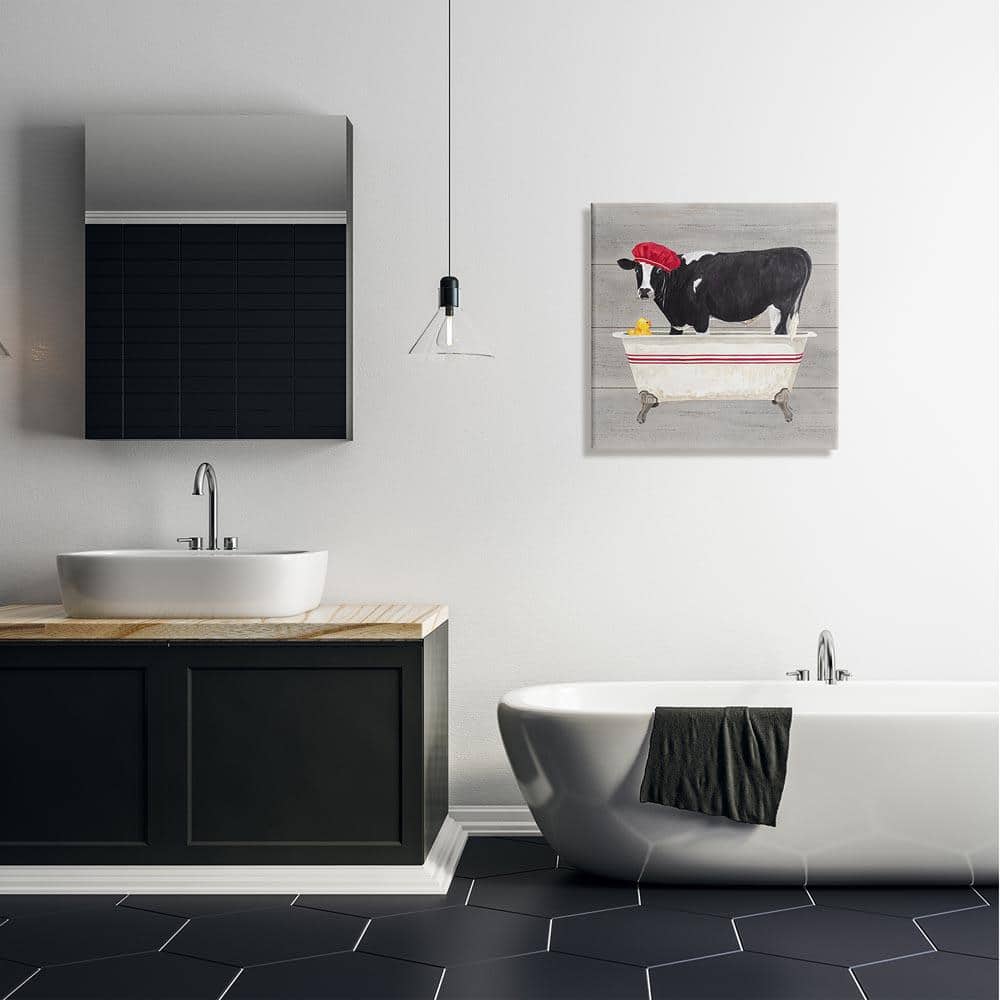 Whimsical Cow in Bathtub Canvas Wall Art for Kids