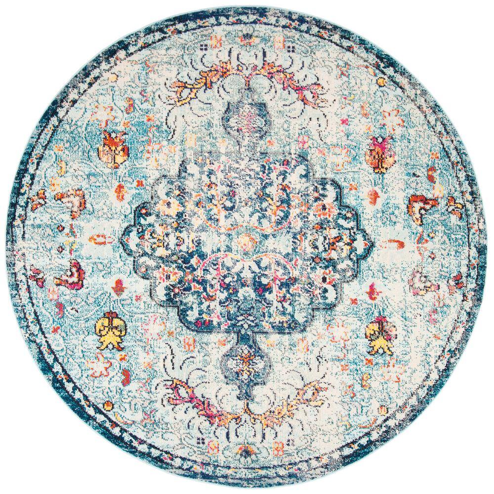 Madison Navy/Light Blue 10 ft. x 10 ft. Border Geometric Floral Medallion Round Area Rug price history on PriceWatchPro